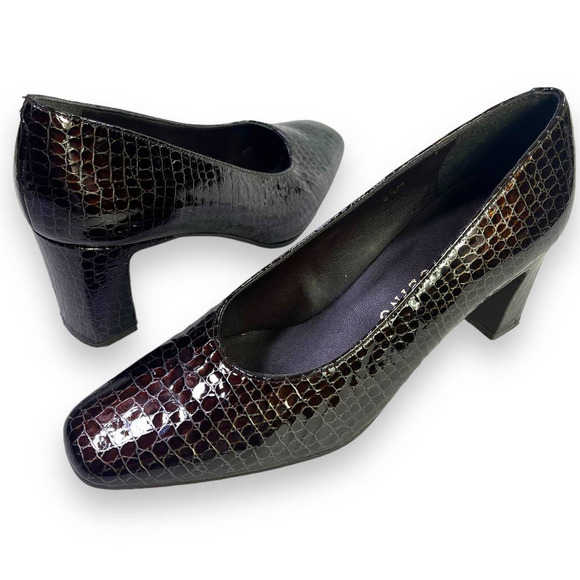 Bandolino Snake Embossed Dark Brown Pumps Heels | Sz 5.5 | Made in Spain - Picture 7 of 13